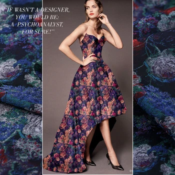 

140CM Wide 300G/M Floral Jacquard Blue Red Polyester Fabric for Autumn Winter Jacket Dress B046