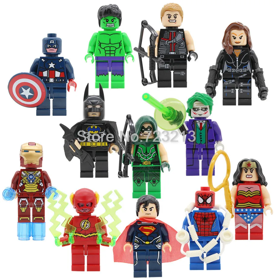 

12pcs/9pcs Super Hero 8cm 3.5inch Marvel Figure Set Hulk Spider Iron Man DC Batman Joker The Flash Building Block Model Kit Toys