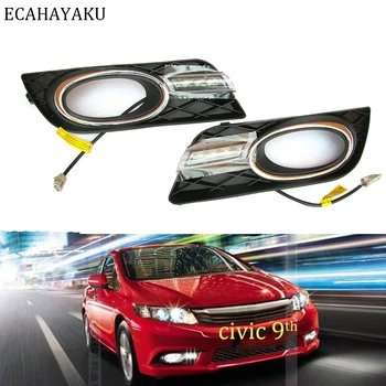 

ECAHAYAKU For Honda Civic 2012 2013 2014 LED DRL Headlight Eyebrow Daytime Running Light fog lamp With Flowing dynamic day light