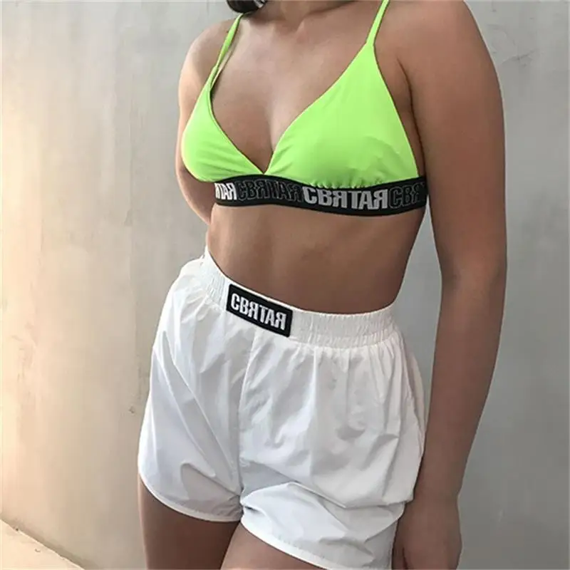 

Shestyle Letter Embroidery Workout Shorts Women 2019 Summer Sporting White Loose High Waist Shorts Female Elastic Waist Fashion