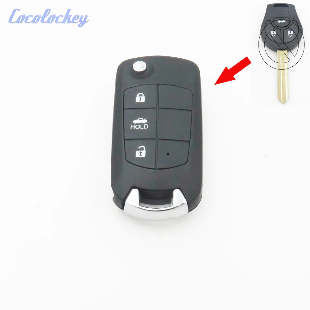 Cocolockey New Modified Flip 3Button Remote Key Shell Fob Cover Fit for NISSAN TIIDA LIVINA MARCH Folding Key 3 Buttons