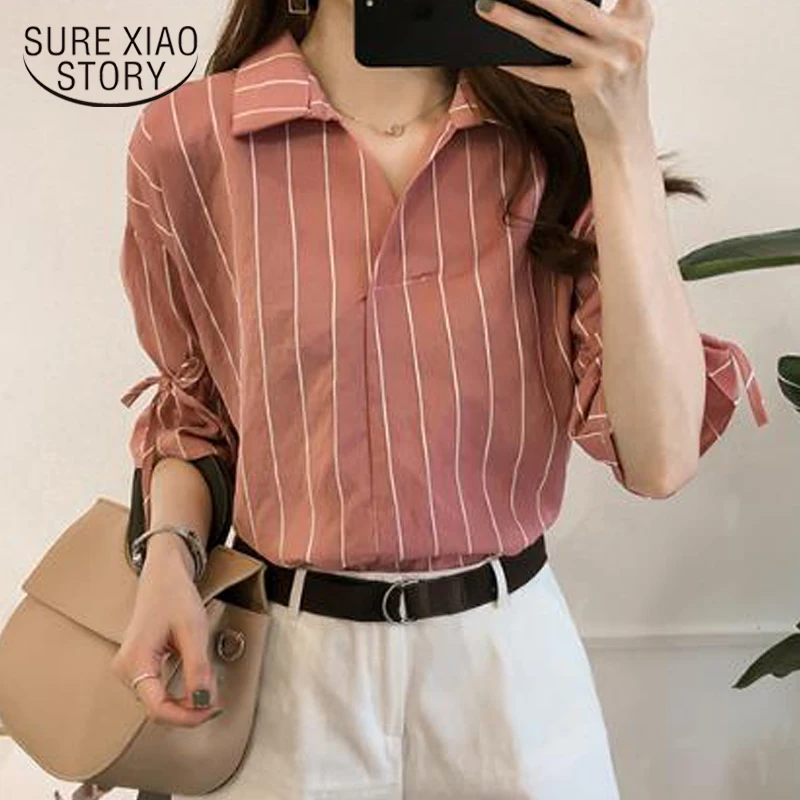 Autumn Long Sleeve Striped Chiffon Blouse Shirt Fashion Woman Blouses OL Blouse Women Tops Blusa Feminina Shirt 1141 40