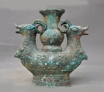 

wedding decoration China Han Dynasty Bronze Ware Beast Bird Pattern sheep Zun Bottle Pot Jar Statue