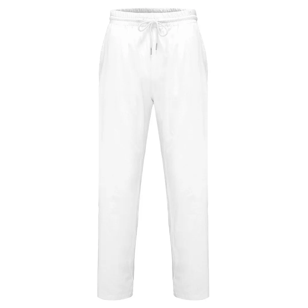 Мужские брюки, Летний Стиль, простые и модные брюки из чистого хлопка и льна, мужские спортивные брюки, pantalon homme - Цвет: White