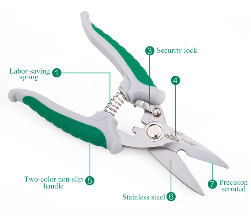 " /8" многофункциональные садовые ножницы из нержавеющей стали, бытовые ножницы, паз для резки проволоки, тонкие металлические ручные инструменты