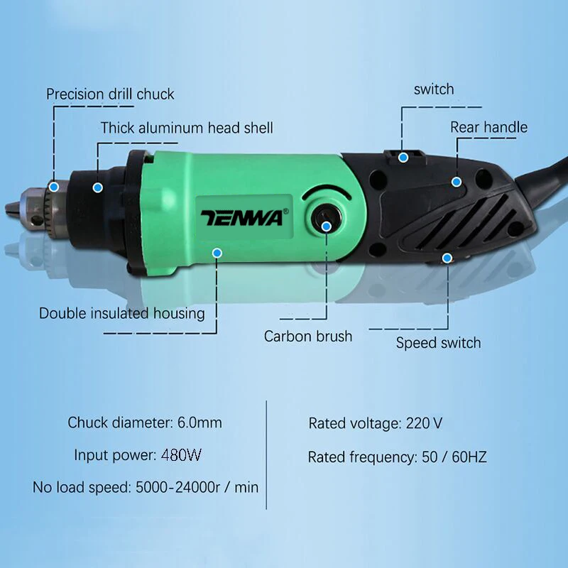 Tenwa 220V электрический Dremel вращающийся инструмент с переменной скоростью домашний многофункциональный мини-дрель электроинструмент