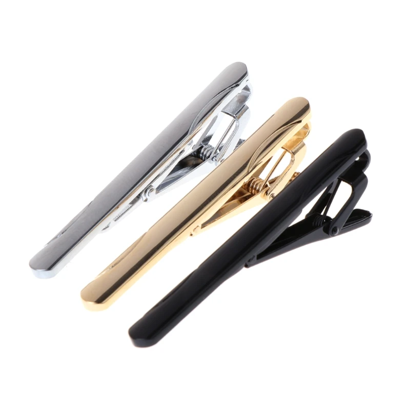 3pcs Men Tie Clips Mixed Color Bar Alloy Classic Simple Style Business