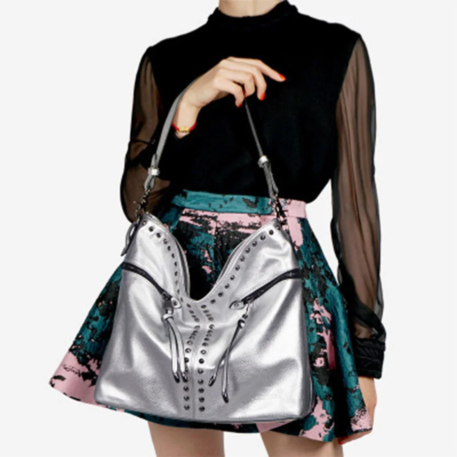 

Pu leather women's handbags Fashion rivet solid color Messenger bags for women Large-capacity ladies handbag women shoulder bags