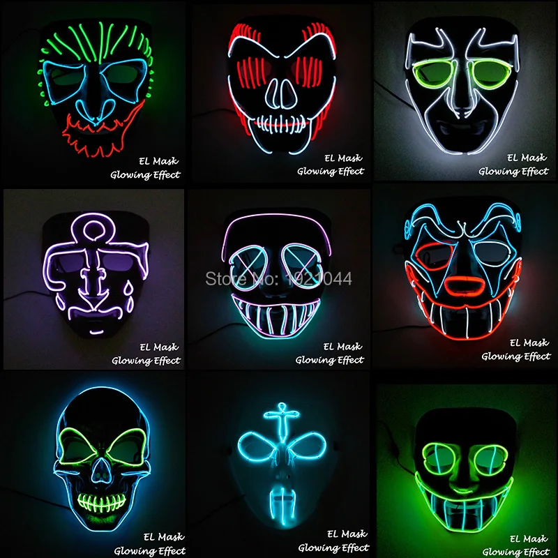 

3V Sound activated Inverter + EL Wire Mask Neon light Mask Night fluorescent mask for Event Party Decoration