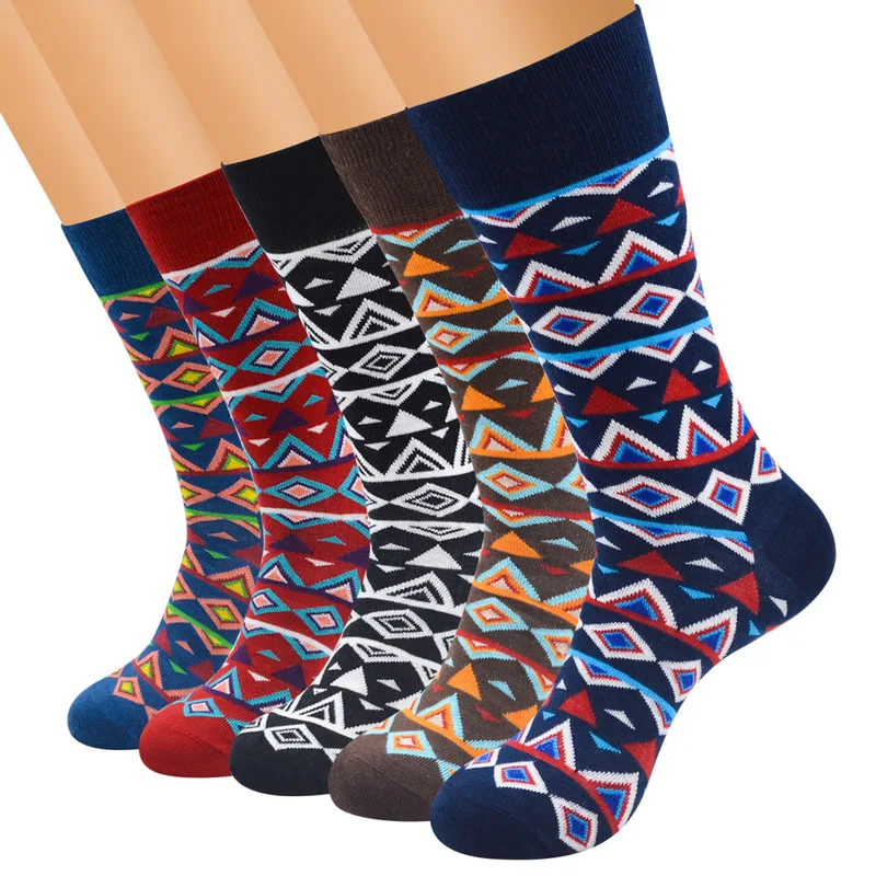 Happy socks plus size Colorful diamond plaid cotton jacquard socks high ...