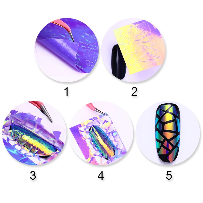 1 лист голографическая пустотелая AB цветная 3D цветные наклейки на ногти переводные наклейки для ногтей DIY наклейки для украшения