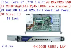 1U межсетевого экрана сервера 2 г Оперативная память 32 г SSD с 6*1000 м 82583 В Gigabit Intel CORE I7 3770 3,4 г поддержка ROS Mikrotik PFSense Panabit Wayos