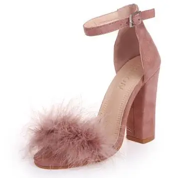 Новые женские Обувь на высоком каблуке пикантные женские туфли-лодочки на высоком каблуке с сандалии, украшенные перьями; модные в женская обувь свадебные туфли - Цвет: Розовый