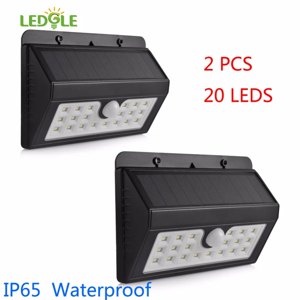 

LEDGLE 2PCS 20LEDS IP65 Solar Lamp Waterproof Solar Light Powered Garden LED Solar Light Outdoor ABS Wall Lamp Stairs Lights