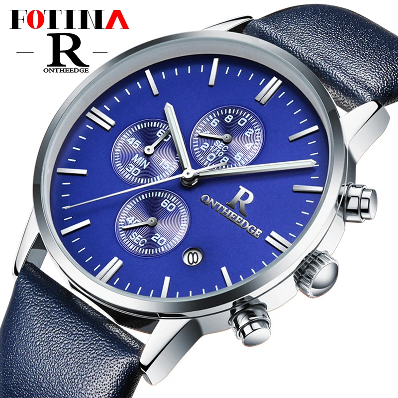 Small Dials Work Fotina Top Brand R Watch Men Blue Black Business Quartz Stop Watches Men