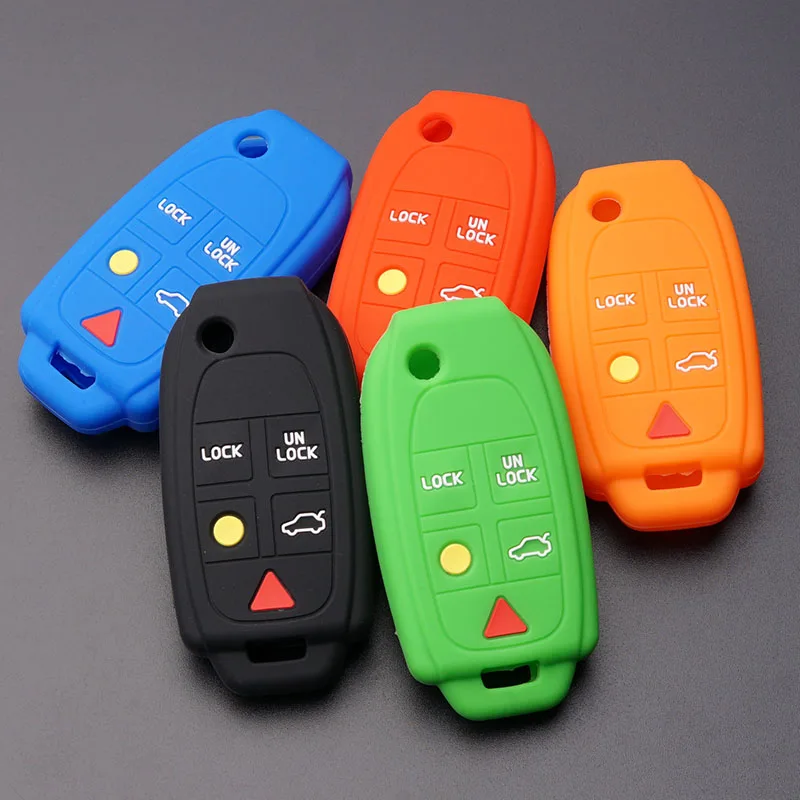 

Silicone Rubber Key FOB Case Cover Shell for Volvo S80 S60 V70 XC70 XC90 D05 Folding Flip Remote Keyless 5 button Protect shirt