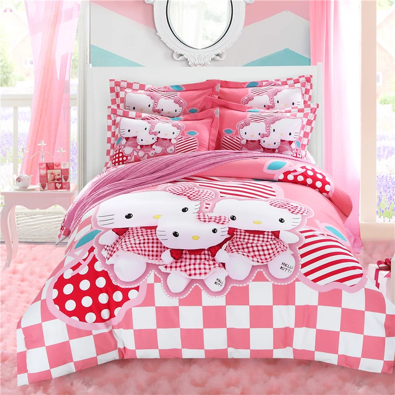 classical pink and white plaid comforter sets hello kitty bed cover