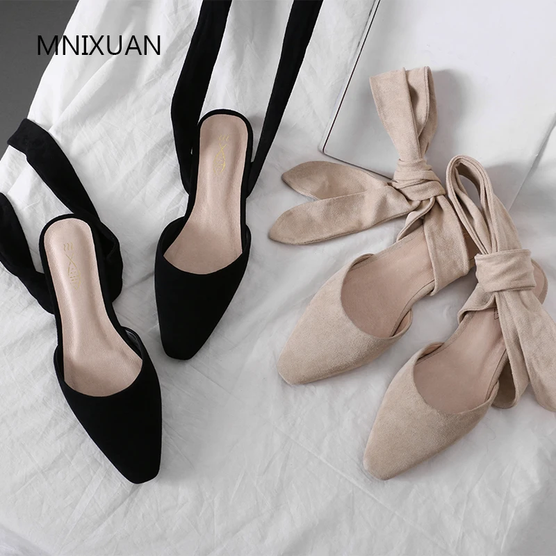 

MNIXUAN High quality casual flats women shoes 2019 summer new sheep suede ankle strap lace up square toe gladiator sandals black