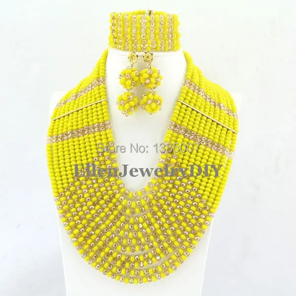 

Luxury 12 Rows Yellow Crystal Jewelry Set Nigerian Crystal Necklace Wedding Gift Bridesmaid Necklace Bridal Jewelry Sets