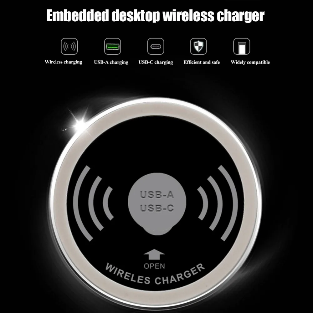 Настольное Беспроводное зарядное устройство для iPhone XS Max XR X USB-A тип-c 15 Вт быстрое зарядное устройство 3,0 встроенный Qi Caricabatter Wireles для samsung