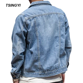 

Tsingyi White Distressed Washed Mens Denim Jacket Streetwear Turn-down Collar Jean jacket Men Bomber Jacket Campera Hombre