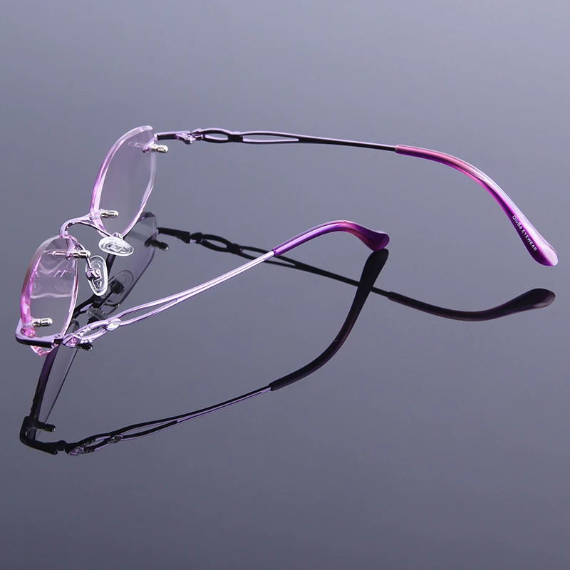 Weibliche Lesebrille Metall Widerstand Tragen Diamant Frauen Optik Beschichtung reflektierende Randlose Brillen Anti Schneiden tEz461wq