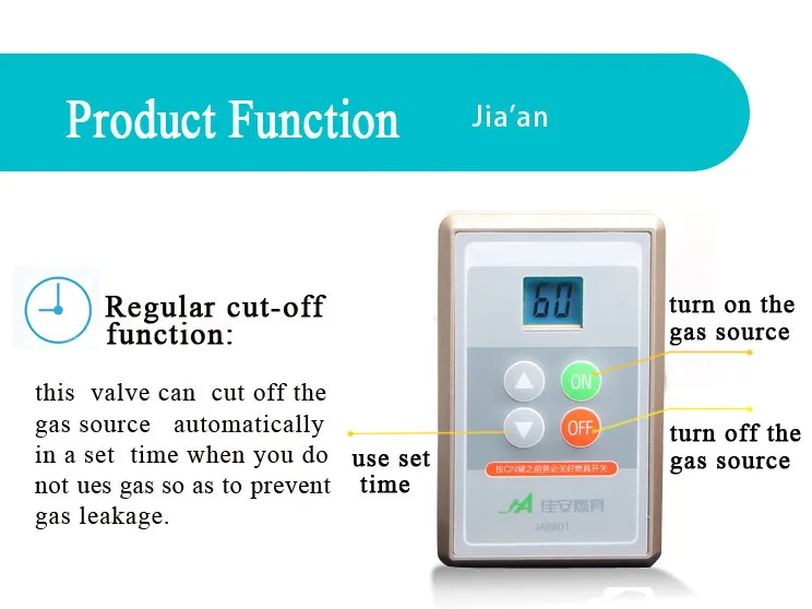 JA8801A безопасности запорный клапан Кухня Беспроводной сигнализации Термальность детектор утечки синхронизации природного газа Автосигнализация annuncator самостоятельно режущая система шаровой клапан