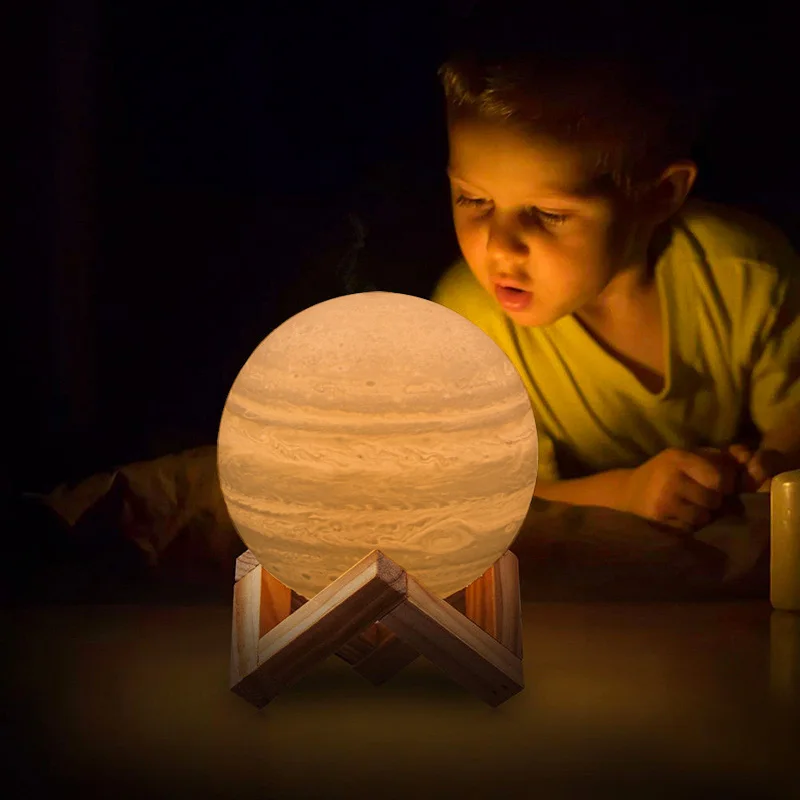 3D печать 16 цветов Led Jupiter лампа цветная лампа с магнитной поддержкой деревянный кронштейн и пульт дистанционного управления Перезаряжаемый Usb светильник