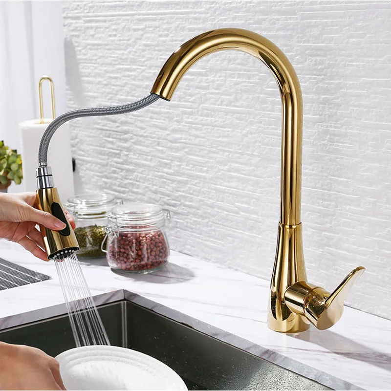 SEKOVA Gold/Rose gold/Chrome/Black Plated Brass Kitchen Faucet Single Handle Deck Mounted Rotation Sink Pull Out Water Mixer Tap SEKOVA Gold/Rose gold/Chrome/Black Plated Brass Kitchen Faucet Single Handle Deck Mounted Rotation Sink Pull Out Water Mixer Tap