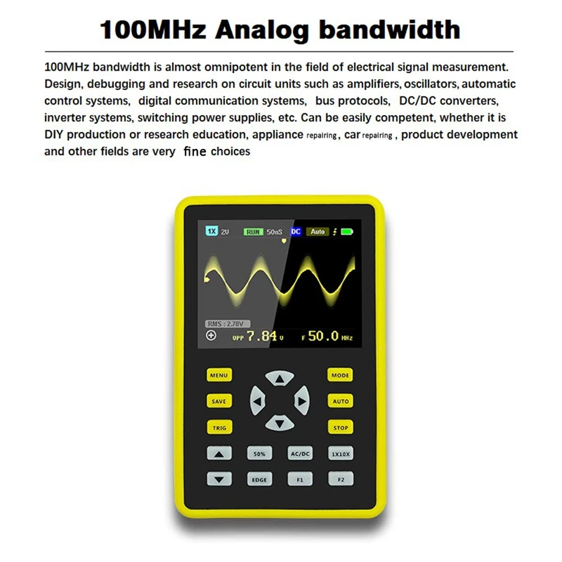 Портативный цифровой мини-осциллограф с пропускной способностью 100 МГц и частотой дискретизации 500 мс/с 5012H 2,4 дюймовый ЖК-дисплей