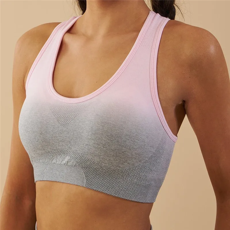 

SVOKOR Women Bra Gathered Beauty Back Fitness Top Gradient Seamless Underwear Bras For Women Fitness