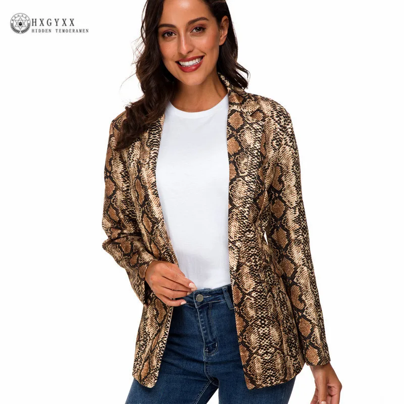 

Fashion Python Skin Print Blazer Women Casual Long Sleeve Suit Jacket Turn-down Collar Slim Basic Coat Outwear plus size B250