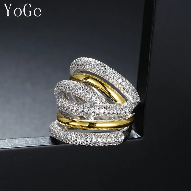 

YoGe statement Jewellery, R7963Y Luxury AAA CZ Party&Anniversary&wedding big Women's ringTwo tone colour