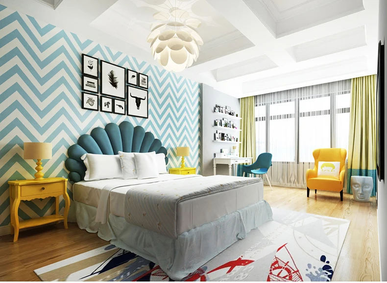 Nordic Fashion синий белый серый волнистые полосы современные нетканые обои рулон для гостиной спальни ТВ фон фрески