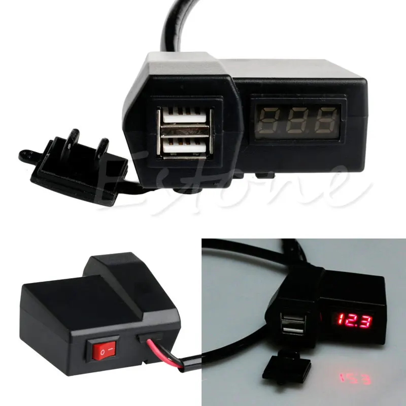 1PC Motorcycle ATV GPS Cell Phone Double USB Socket Power