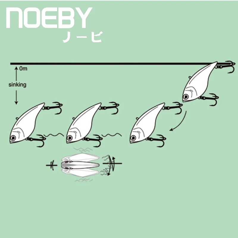 NOEBY 1 шт. рыболовная приманка 70 мм/15 г 0,6-2 м Тонущая супер VIB приманка жесткие приманки тройные Крючки+ ПВХ пластиковая коробка NBL 9058