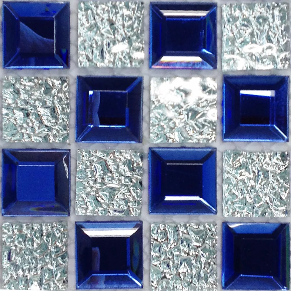TST Sea Blue Glass Tile SAMPLE Mosaic Beveled Diamond Silver Wall - TST Sea Blue Glass Tile SAMPLE Mosaic Beveled Diamond Silver Wall