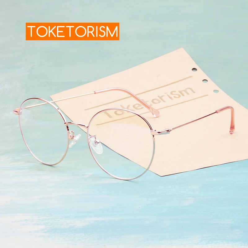 

Toketorism Rose Gold Metal Frame Round Glasses Blue Light Computer Glasses Women's Vintage Spectacle Frames 6213