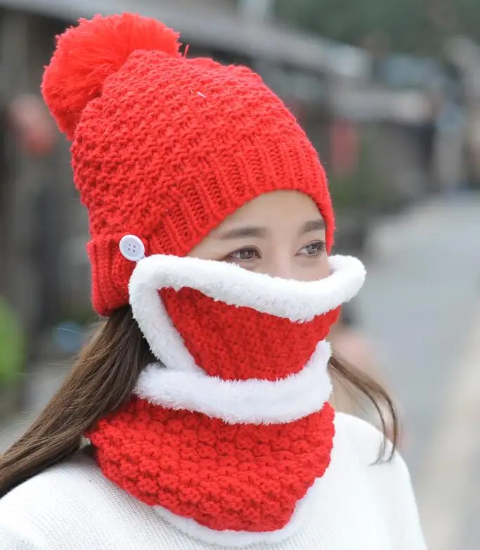 10 Новая модная женская 3 шт. Зимняя Маска Балаклава Gorros вязаные шапочки для девочек Skullies и Beanie воротник теплый комплект Feminino - Цвет: 10