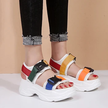 

Lucyever 2019 New Fashion Women Platform Sandals Ladies Casual Peep-toe Wedges Shoes Woman Sandalias Mujer Black White