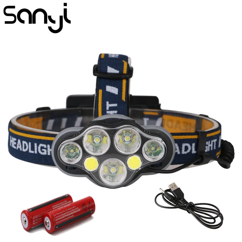 SANYI 3* T6+ 2* XPE+ 2* COB налобный светильник 8 режимов USB Перезаряжаемый светильник-вспышка на лоб 3000лм светодиодный фонарь для кемпинга налобный фонарь портативный светильник