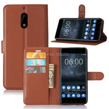 

30pcs/lot New Lichi grain wallet PU Leather stand+TPU Cover Case with card slot For Nokia 6 Nokia6 5.5 inch