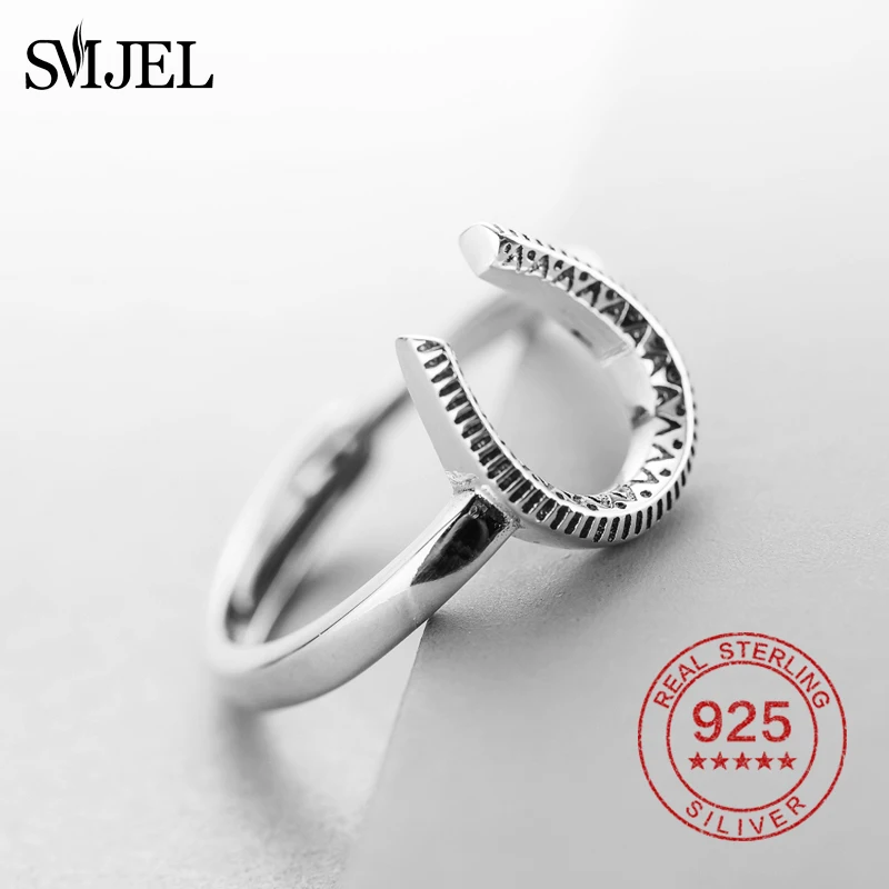 SMJEL 925 стерлингового серебра лошадь кольца для девочек Дети Винтаж счастливое кольцо «Подкова» женщин животных Ювелирные изделия Anel