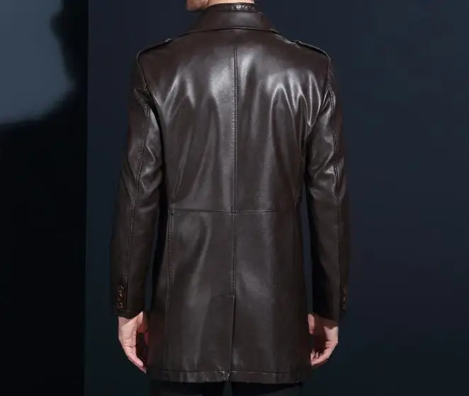 M-3XL, хит, зимняя мужская новая мода, для досуга, тонкая, длинный, двойной воротник, Повседневный, искусственная кожа, Тренч