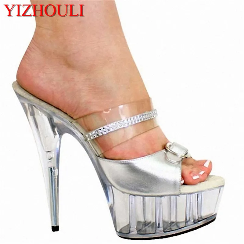 

han edition of the new fashion women's shoes big yards high heels crystal cool slippers 15cm