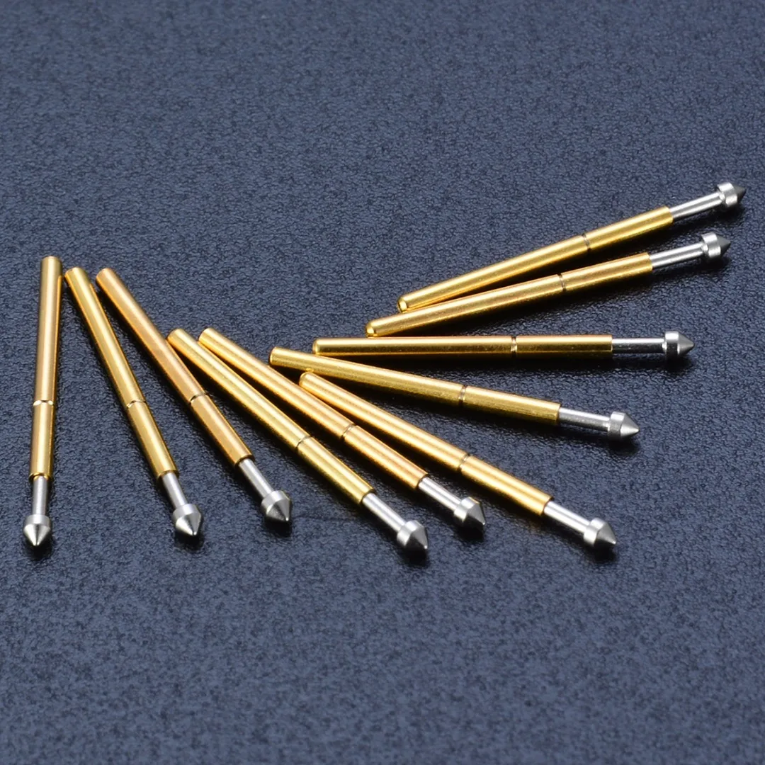100pcs P75-E2 Spring Test Probe Gold Plated Pogo Pin 1.3mm Conical Head 1.0mm Thimble Test Tools