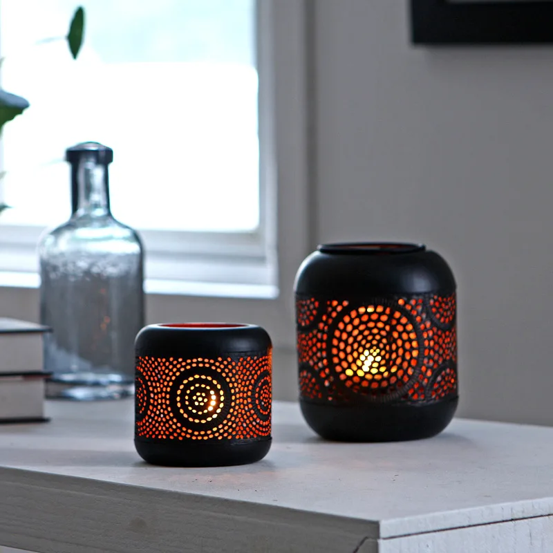 

Vintage Moroccan Metal Hollow Candlestick Home Decoration European Tea Set Candle Lantern Romantic Wedding Bar Candle Holder