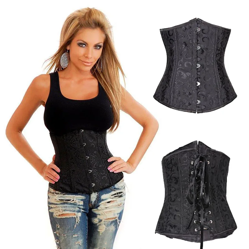 Buy Black Gothic Satin Embroidery Steel corset