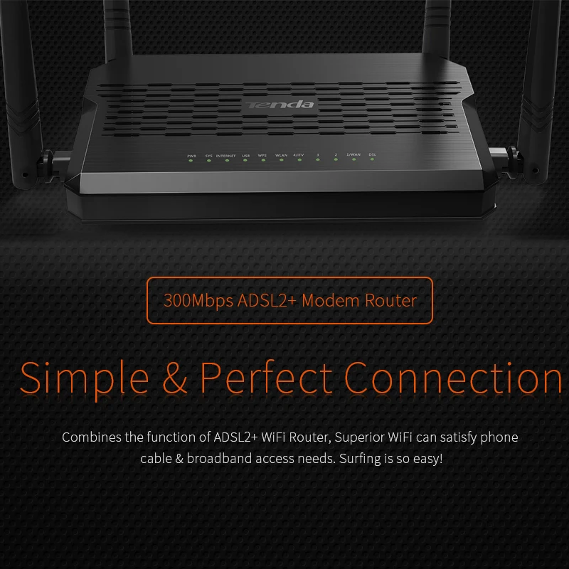 Tenda D305 ADSL2+ модем беспроводной WiFi маршрутизатор 300 Мбит/с пылающий-быстрый и стабильный Adsl 2+ модем маршрутизатор, широкополосный CPE/дистанционное управление