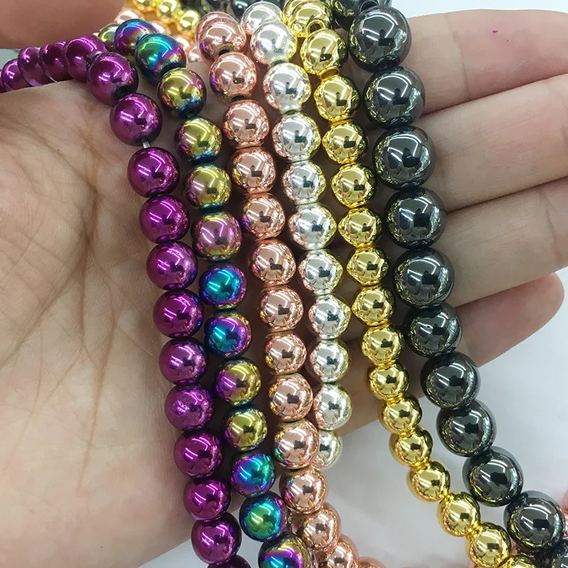 

1 Strand Hematite Loose Beads 6 Colors 4-12mm Round Charming Spacer Bead For Diy Jewelry Making Earring Findings Accessories